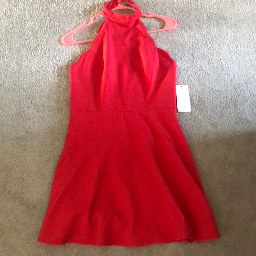 Red scalloped, halter dress from Tobi